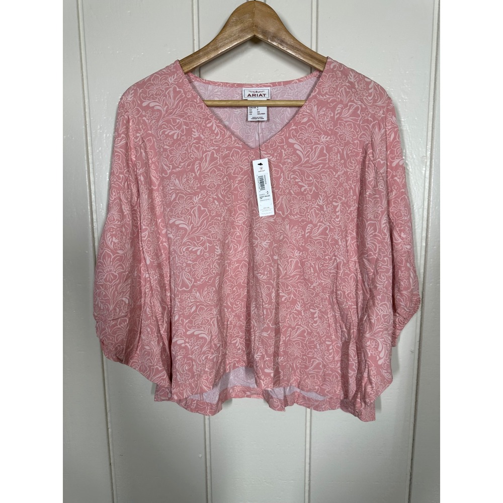 Ariat Top Women S Pink Desert Dreams Blouse V-Neck Floral Paisley Dolman Sleeve